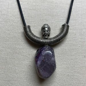 Buddha Purple Amethyst Cord Necklace